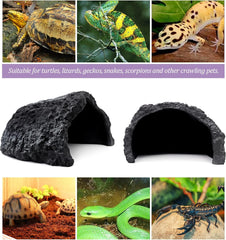 Reptile Hides and Caves Resin Rock Terrarium Hideaway Spot for Bearded Dragon Snakes Tortoise Aquarium 24x22.8x13.4cm