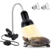 Reptile Heating Lamp, UVB Reptile Light with 50W 75W Bulbs Clamp Basking Lamp for Lizard Turtle Aquarium Tank with 360° Rotatable Clip and Adjustable Temperature Switch(2 Bulbs Included)
