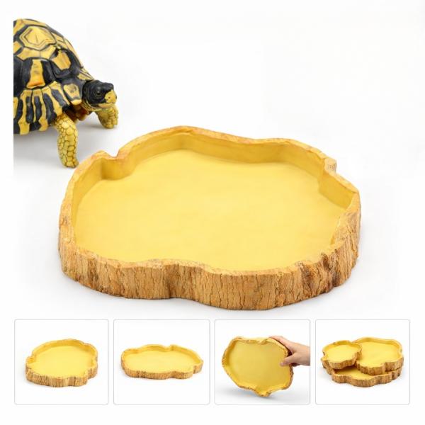 Reptile Terrarium Food & Water Bowl Resin Rock Style Feeding Dish for Turtles, Lizards & Amphibians