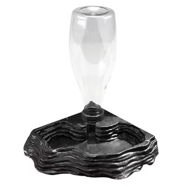 Reptile Water Bowl-Automatic Fountain Dispenser Bottle Tortoise Food Water Bowl Feeding Dish For Lizards Snake (Black & Grey)