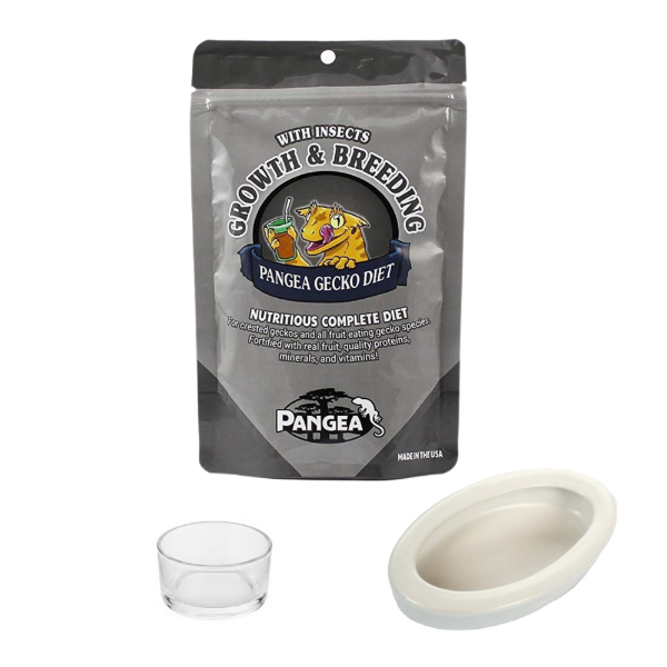 Pangea Growth & Breeding Complete Gecko Diet with Insects 56g, Small Reptile Feeding Dish Bowl, White Ceramic Reptile Food Bowl NFF-49 - COMBO