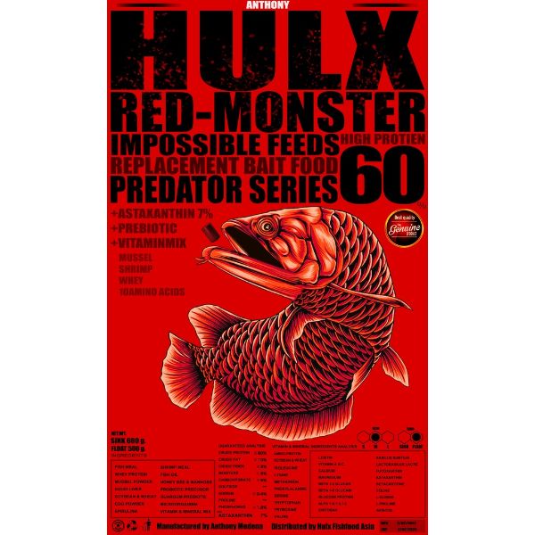 HULX Arowana Red Monster Replacement Bait Foods High Proteins Predator Series 100gm and 500gm