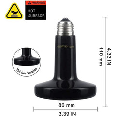 Ceramic Heat Lamp, Upgraded Thicker Infrared Reptile Heat Emitter Heater Lamp Bulb for Pet Coop Lizard Turtle Snake Aquarium, 24hr Heat Source