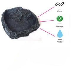 Resin Reptile Food Bowls, Reptile Rock Feeder Dish, Amphibian Water and Food Bowls with Feeding Tweezers Tong for Leopard Gecko Lizard Frog Snake Chameleon Tortoise