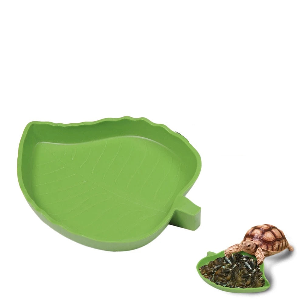 Leaf Shape Plastic Reptile Tortoise Water Dish Green Food Bowl Toy For Amphibians Gecko Snakes Lizard