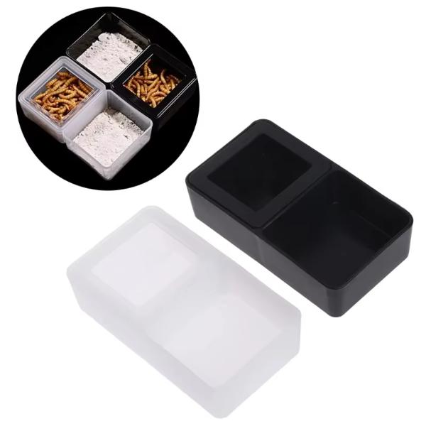 Feeding Box 2 in 1 Mini Plastic Reptile Food and Worm Dish Feeding 10.5x6x2.8cm