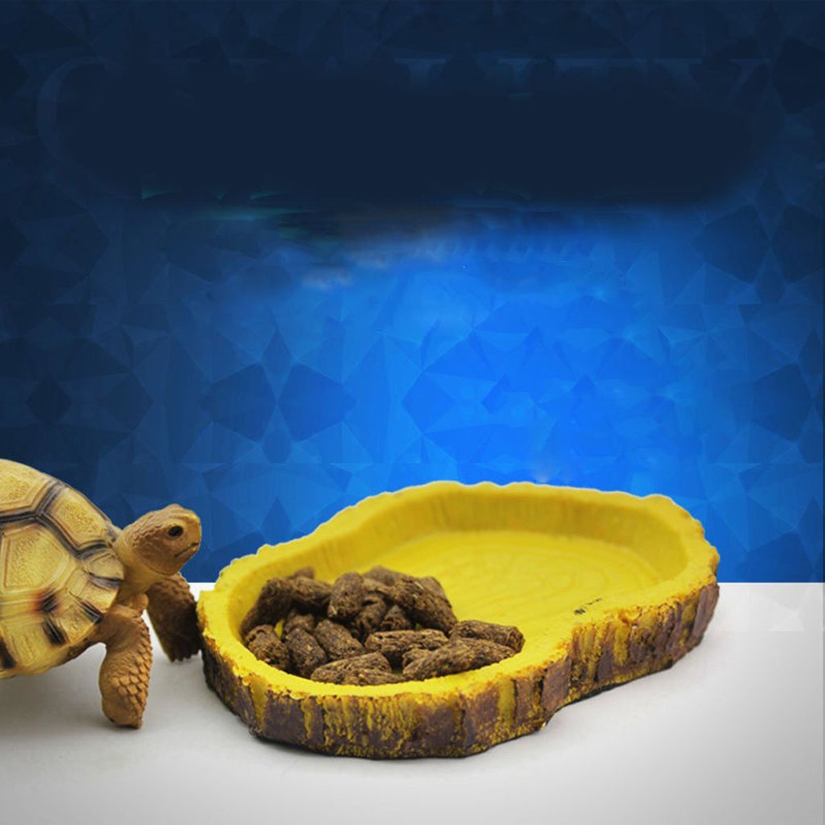 Turtle Feeding Plate Climbing Reptile Wood Food yellow Dish Bowl Tortoise Gecko Water Feeder Plate Terrarium Decor Tortoise Feeder Bowl 12.5x9x1.5cm