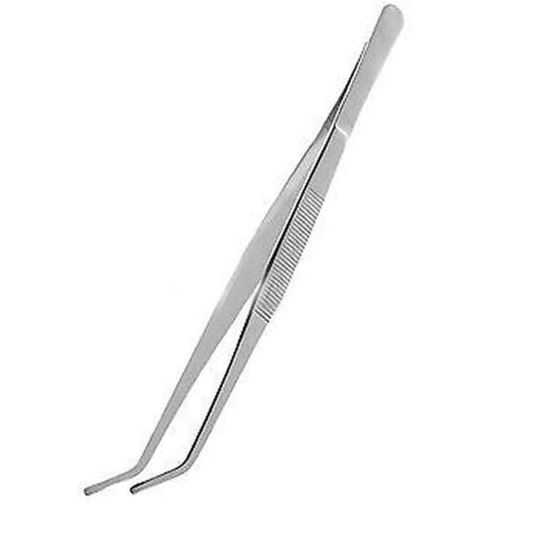 Nomoy Silver Tone Stainless Steel Bent Tip Tweezers Tongs Hand Tool 30cm Multi-use