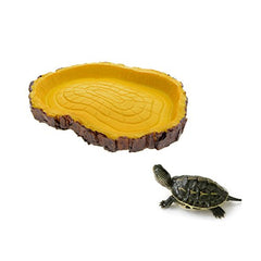 Turtle Feeding Plate Climbing Reptile Wood Food yellow Dish Bowl Tortoise Gecko Water Feeder Plate Terrarium Decor Tortoise Feeder Bowl 12.5x9x1.5cm