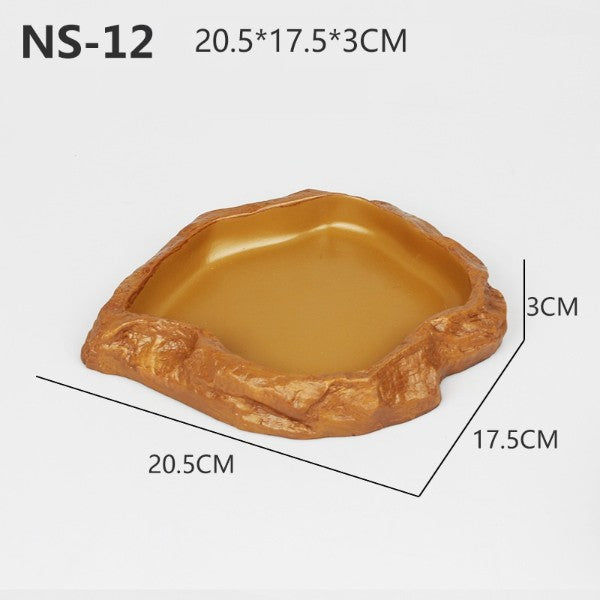 Reptile Feeding Natural and Realistic Rock Vivarium Food Water Dish Resin Bowl NS-12/20.5x17.5x3CM